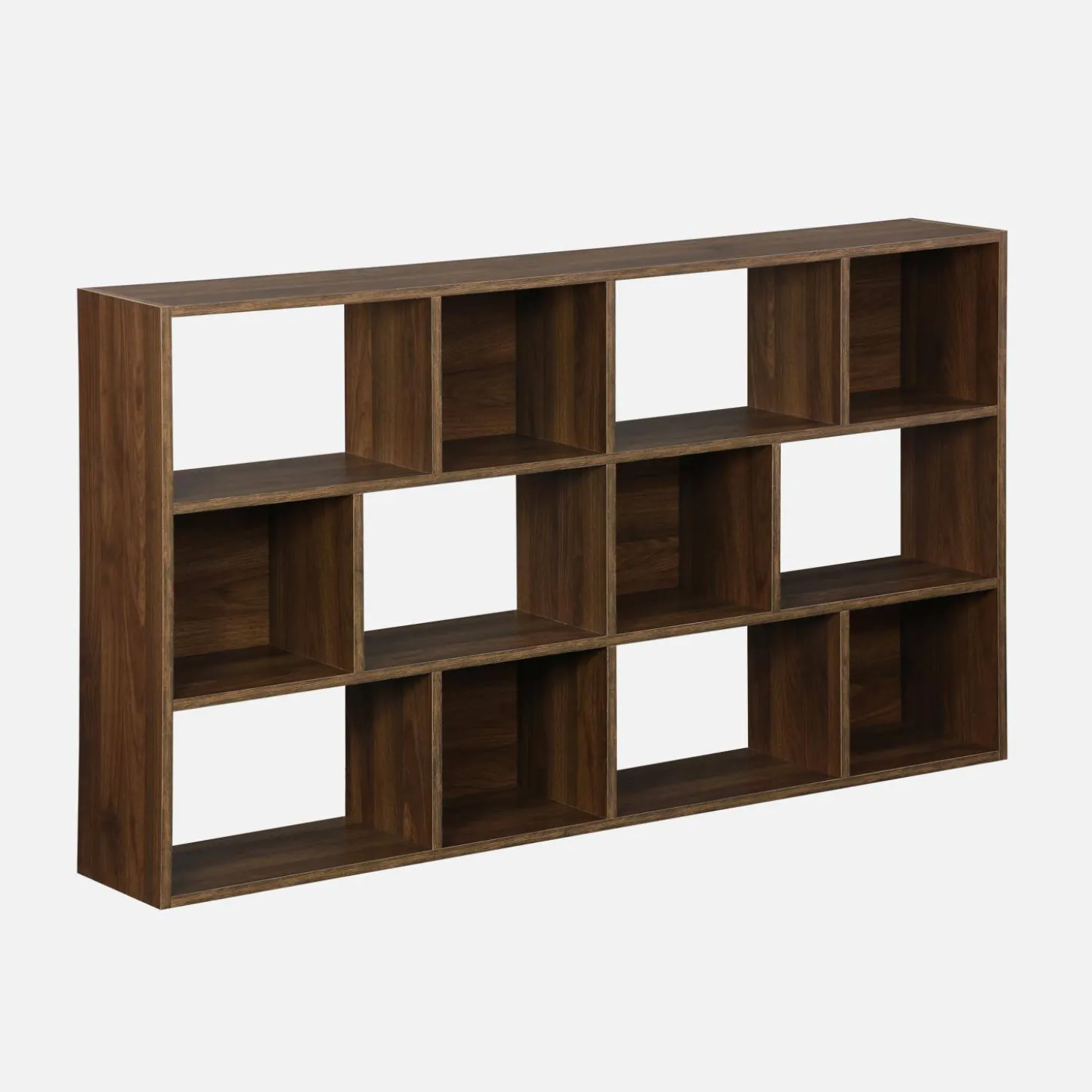 3-shelf bookshelf with 12 compartments