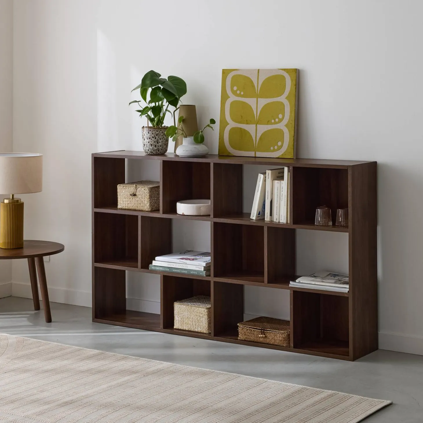 3-shelf bookshelf with 12 compartments