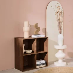 Shelf, bookshelf, wood decor storage module 4 compartments