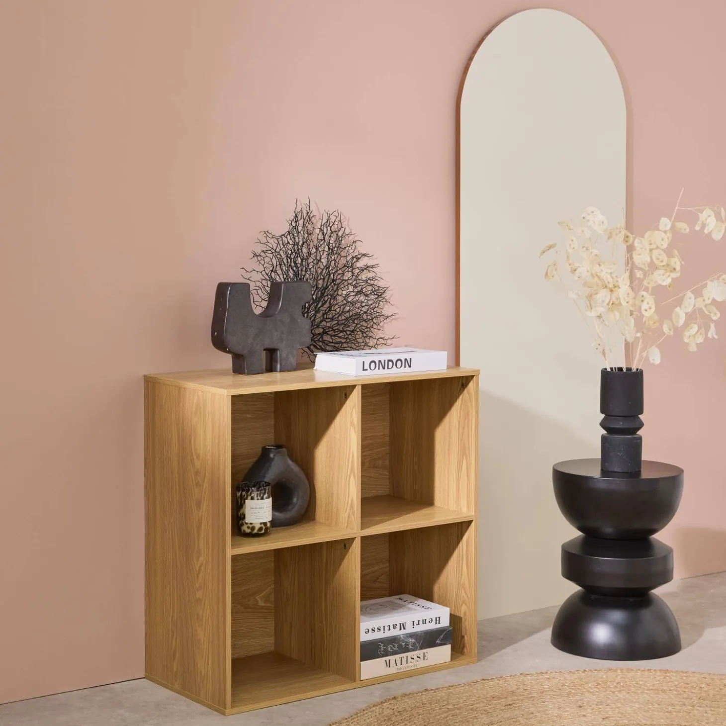 Shelf, bookshelf, wood decor storage module 4 compartments