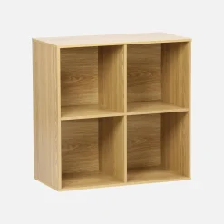 Shelf, bookshelf, wood decor storage module 4 compartments