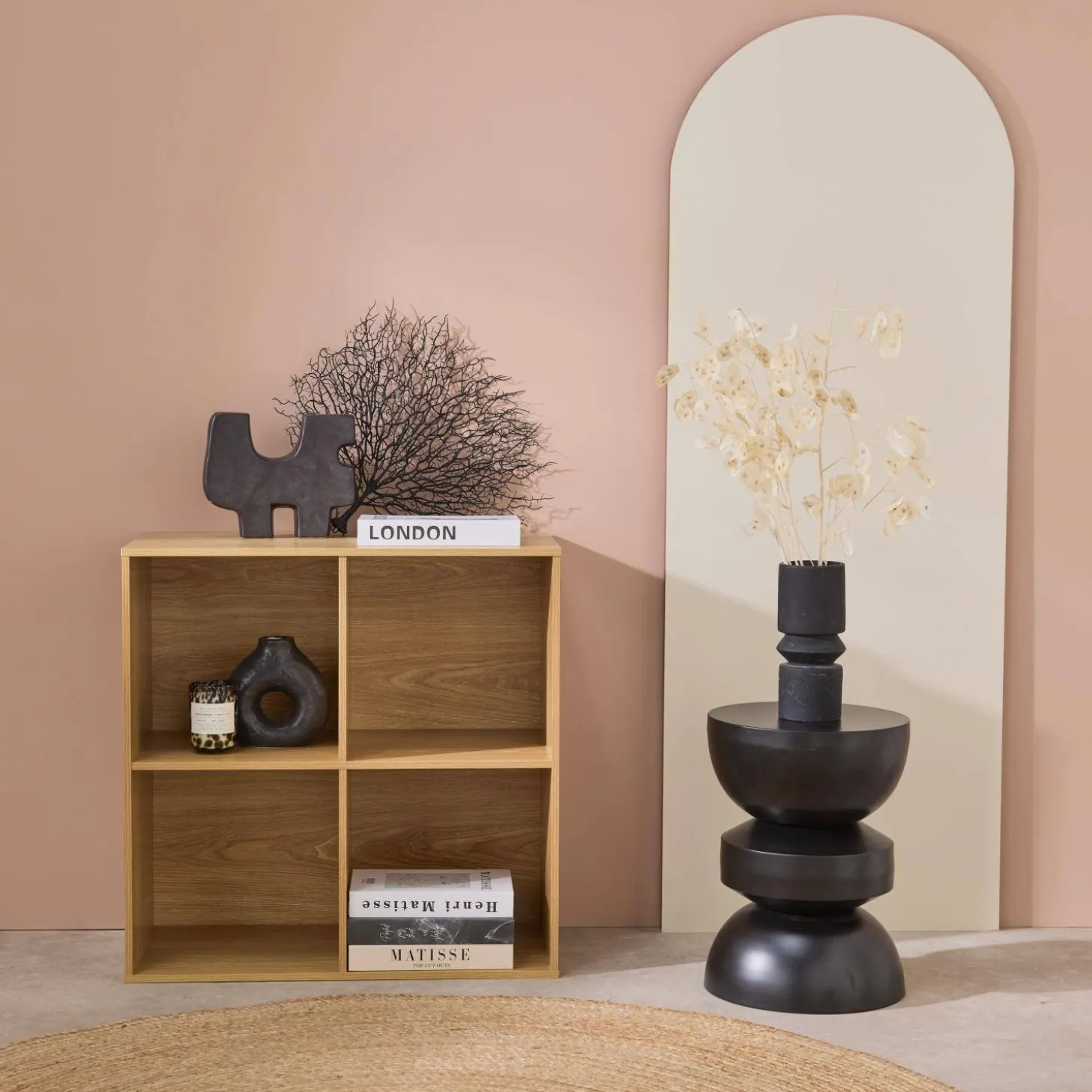 Shelf, bookshelf, wood decor storage module 4 compartments