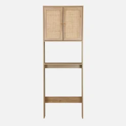 Shelf furniture for toilet, wood decor and caning