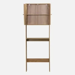 Shelf furniture for toilet, wood decor and caning
