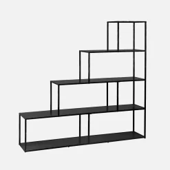4-shelf industrial bookshelf in black metal
