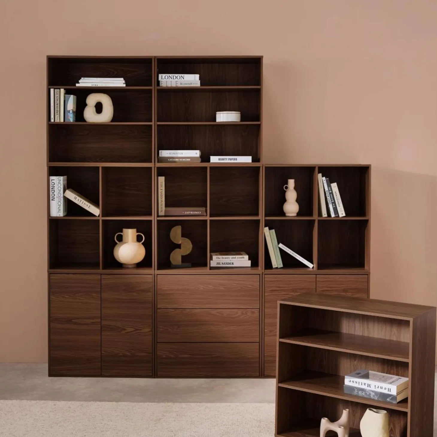Shelf kit, modular bookcase wood decor 9 elements