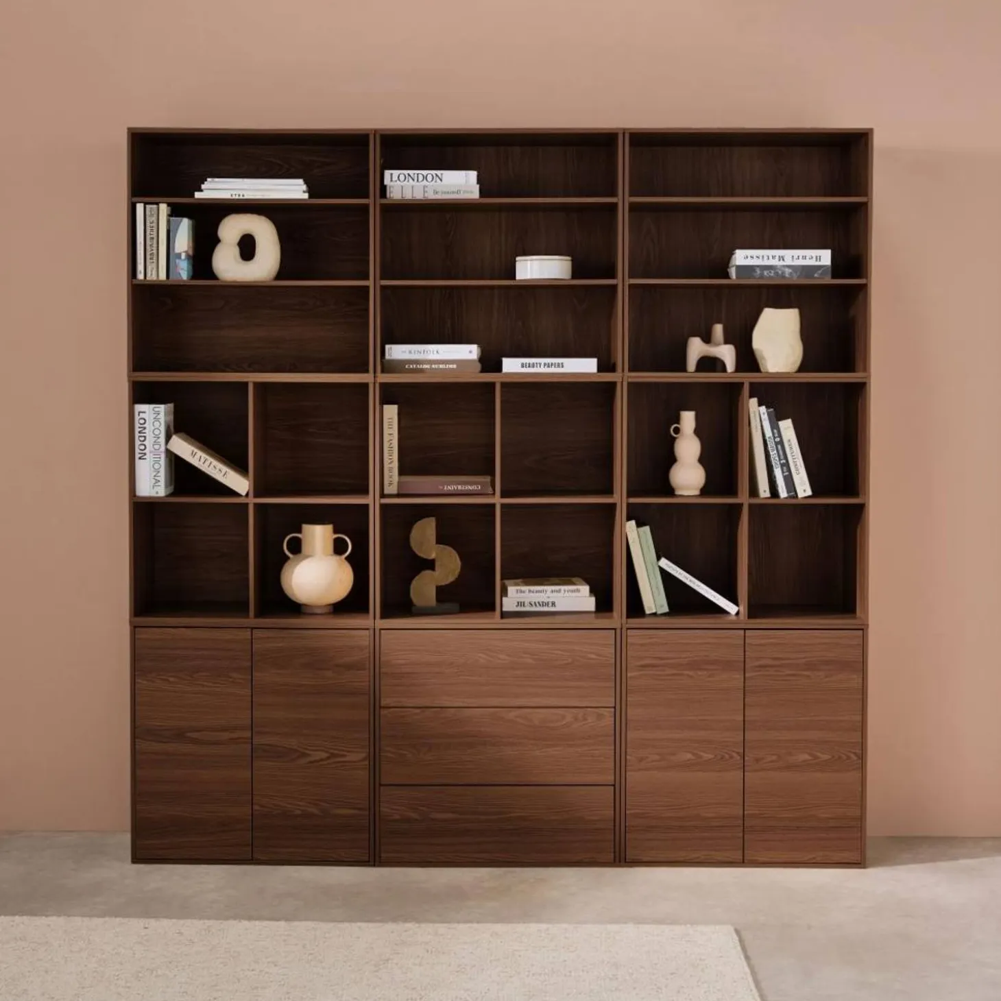 Shelf kit, modular bookcase wood decor 9 elements