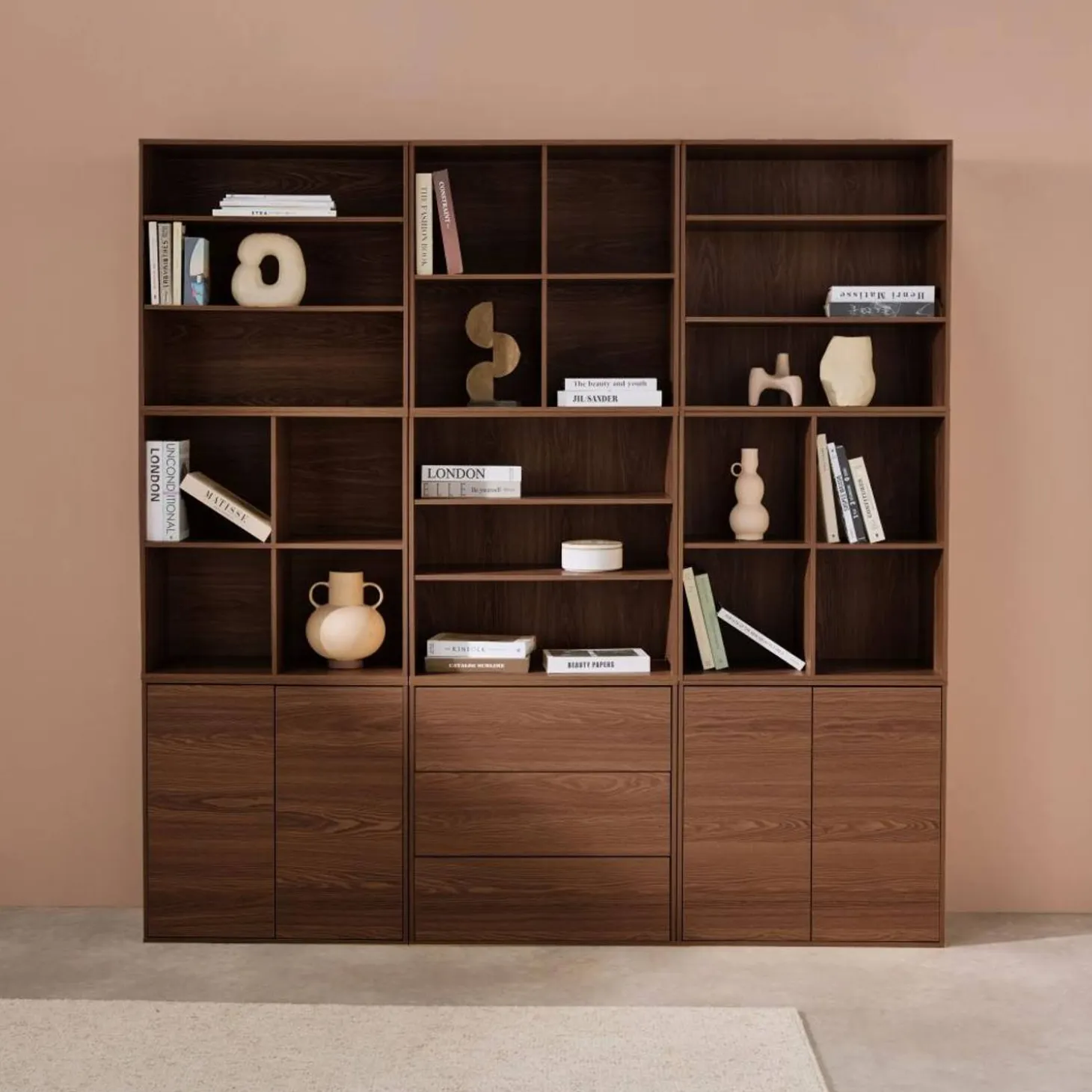 Shelf kit, modular bookcase wood decor 9 elements