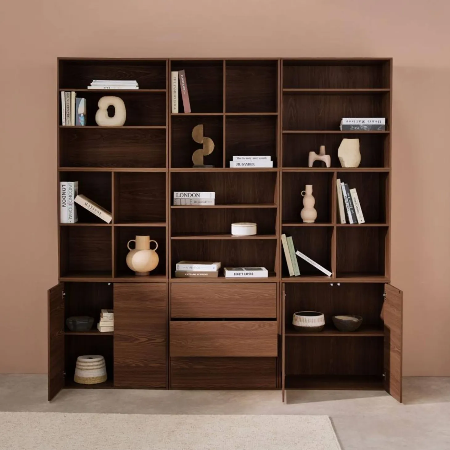 Shelf kit, modular bookcase wood decor 9 elements