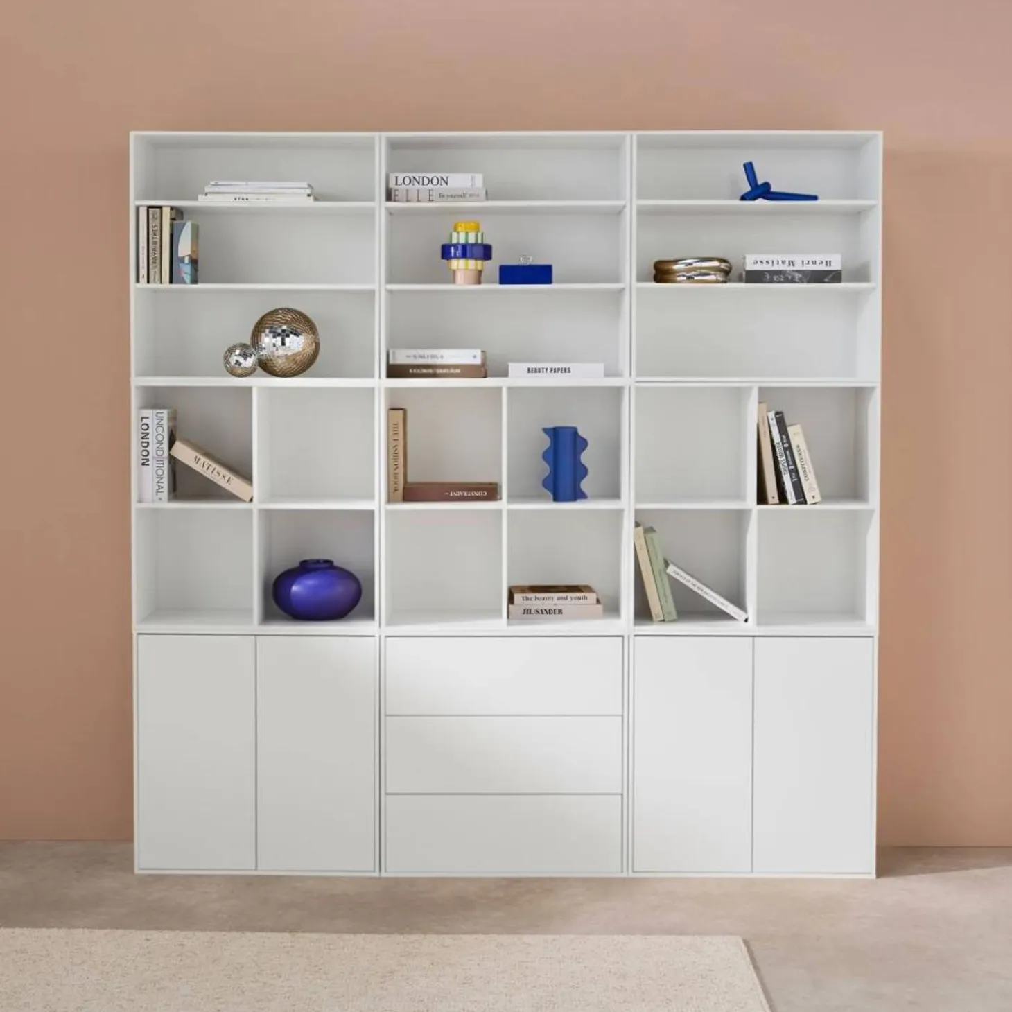 Shelf kit, modular bookcase wood decor 9 elements