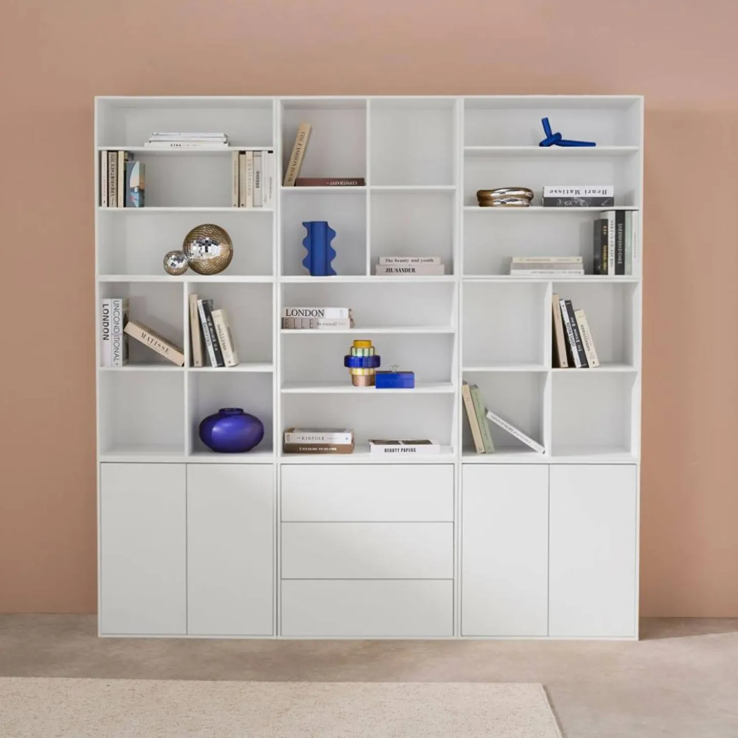 Shelf kit, modular bookcase wood decor 9 elements