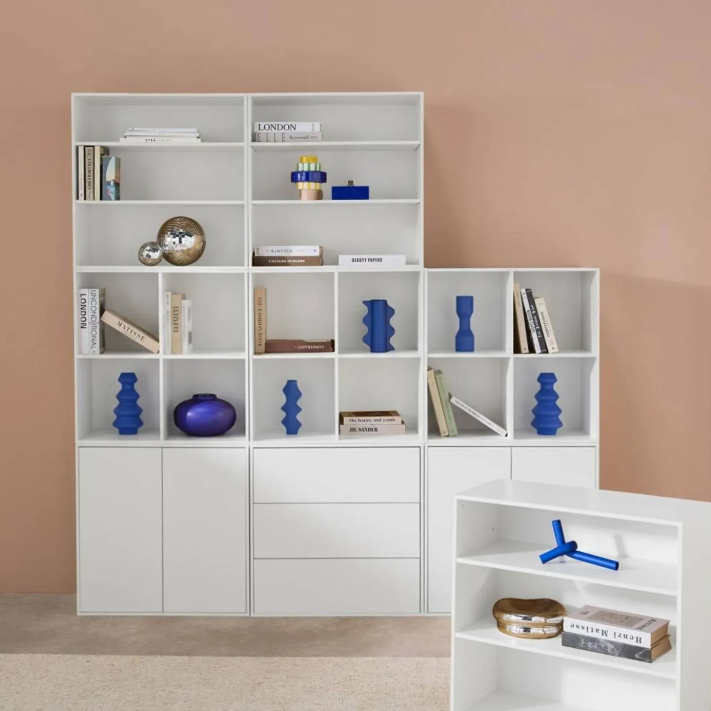 Shelf kit, modular bookcase wood decor 9 elements
