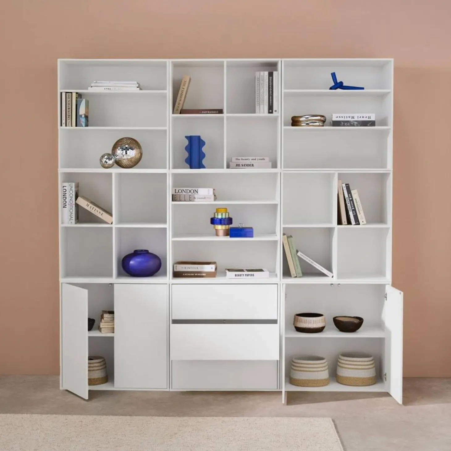 Shelf kit, modular bookcase wood decor 9 elements
