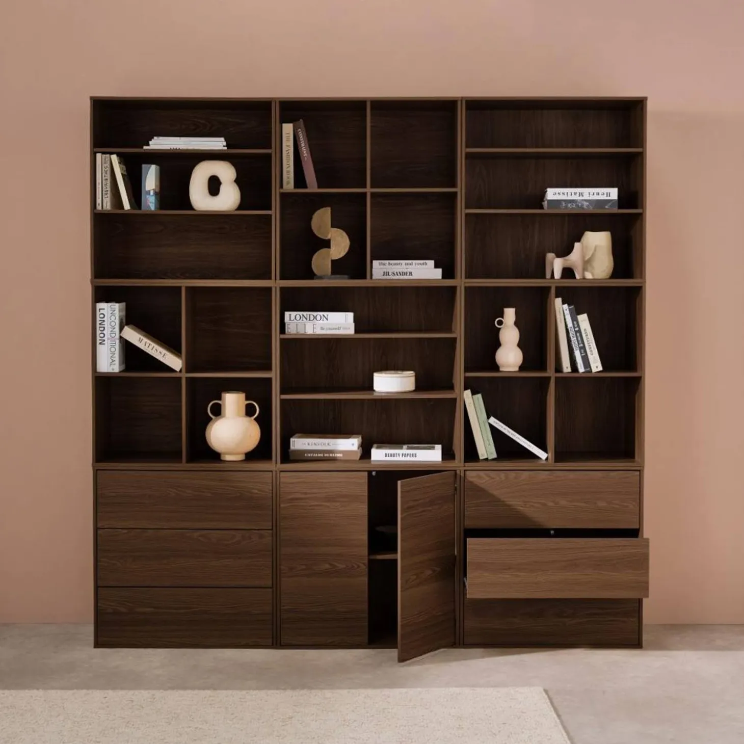 Shelf kit, modular bookshelf wood decor 9 elements