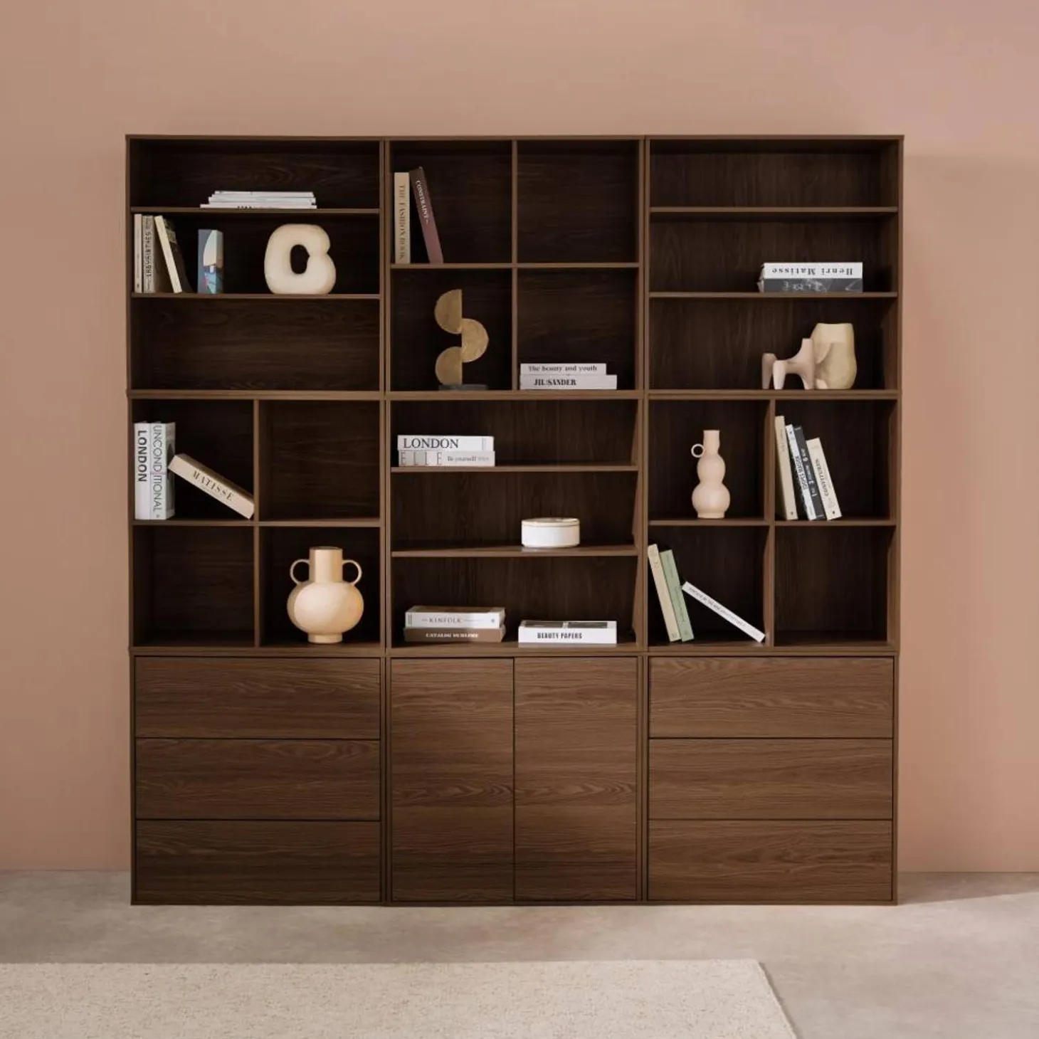 Shelf kit, modular bookshelf wood decor 9 elements