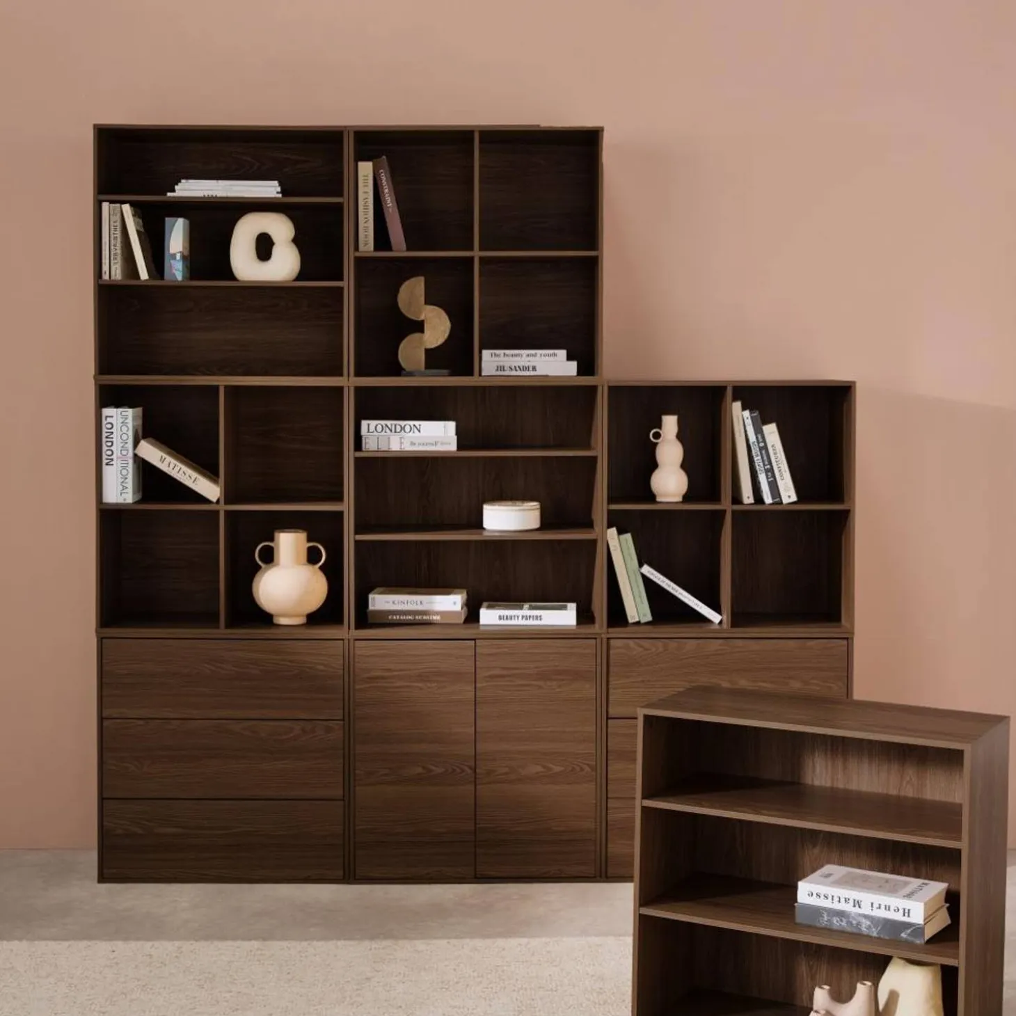 Shelf kit, modular bookshelf wood decor 9 elements