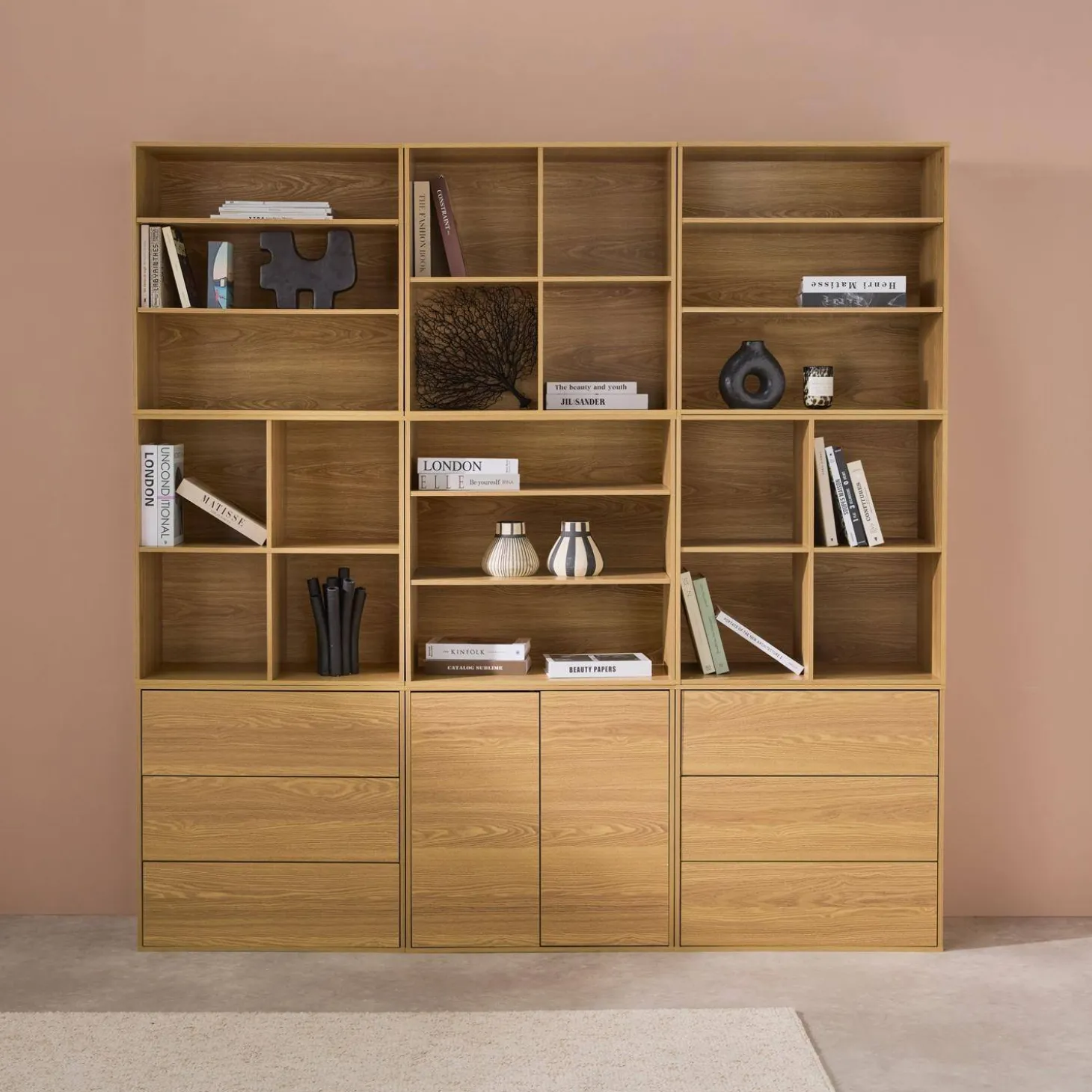 Shelf kit, modular bookshelf wood decor 9 elements