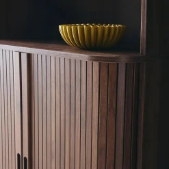 Shelf library decor grooved wood 2 sliding doors 4 levels