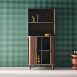 Shelf library decor grooved wood 2 sliding doors 4 levels