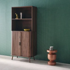Shelf library decor grooved wood 2 sliding doors 4 levels