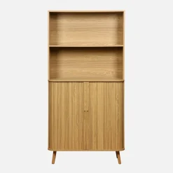 Shelf library decor grooved wood 2 sliding doors 4 levels