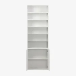Shelf, modular bookcase with wood decor 3 elements - 2 doors 5 shelves