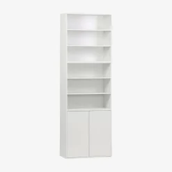 Shelf, modular bookcase with wood decor 3 elements - 2 doors 5 shelves