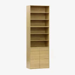 Shelf, modular bookcase with wood decor 3 elements - 2 doors 5 shelves