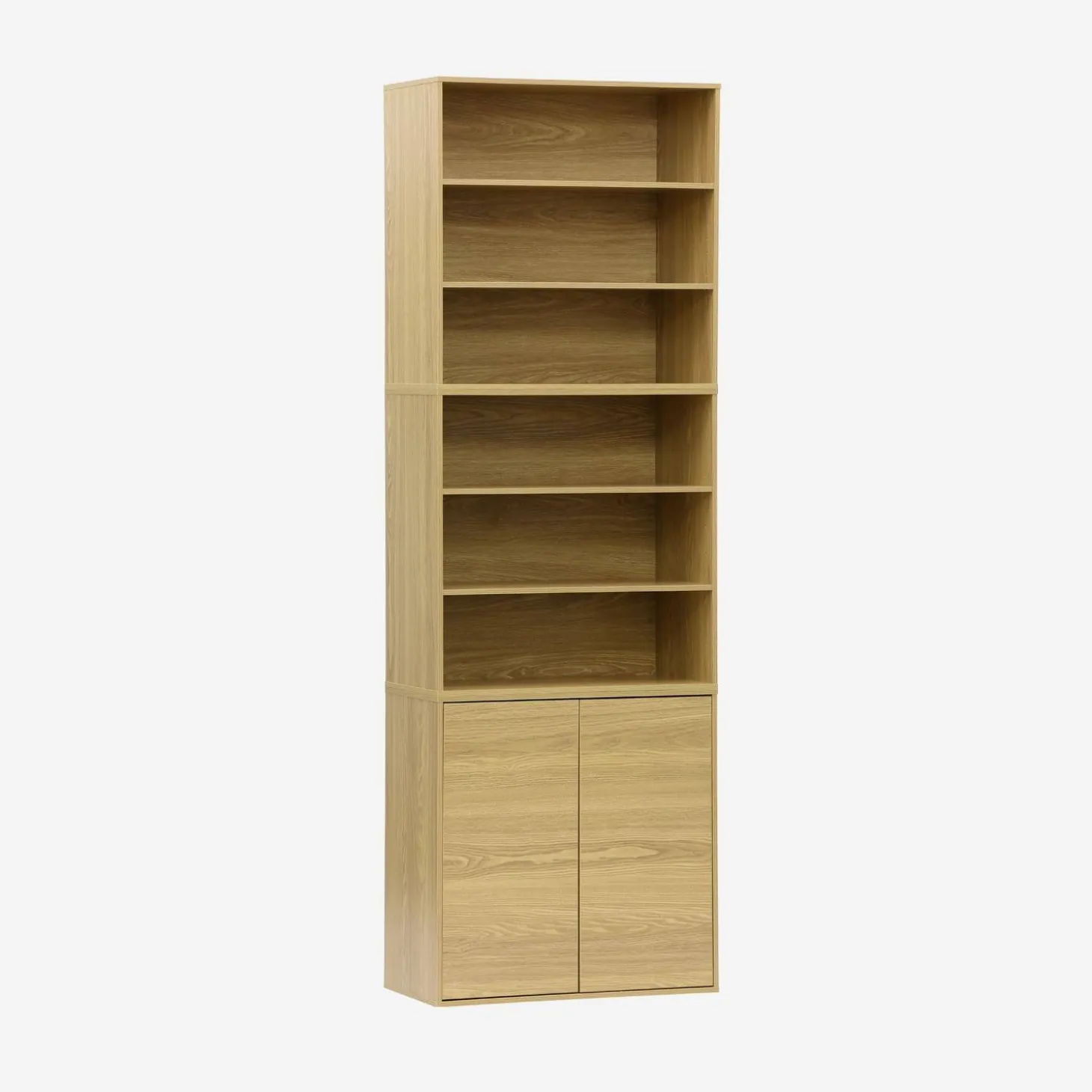 Shelf, modular bookcase with wood decor 3 elements - 2 doors 5 shelves
