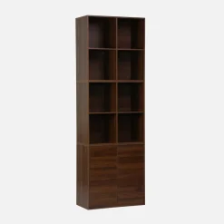 Shelf, modular bookcase wood decor 3 elements - 2 doors 8 compartments