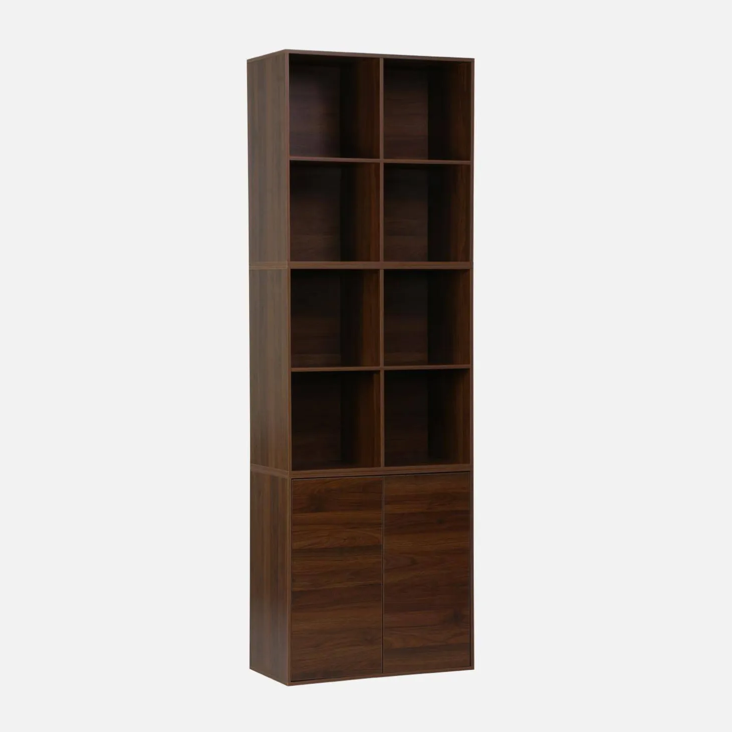 Shelf, modular bookcase wood decor 3 elements - 2 doors 8 compartments