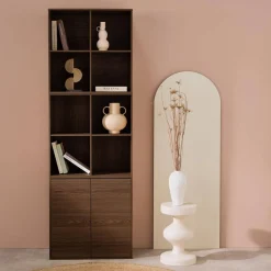 Shelf, modular bookcase wood decor 3 elements - 2 doors 8 compartments