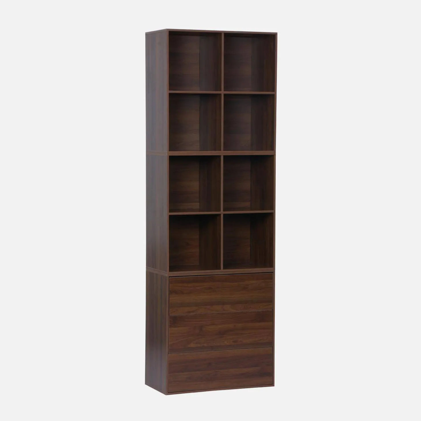 Shelf, modular bookcase wood decor 3 elements - 3 drawers 8 niches