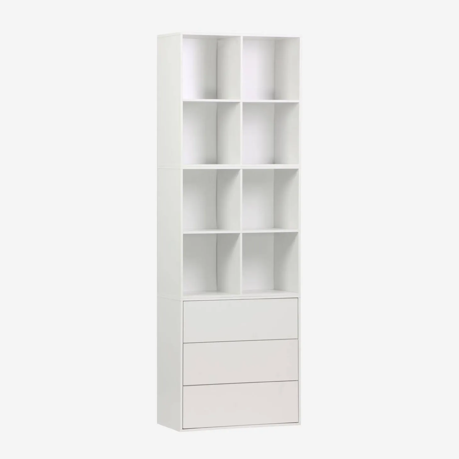 Shelf, modular bookcase wood decor 3 elements - 3 drawers 8 niches