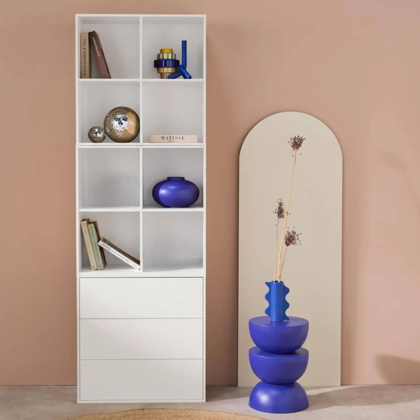 Shelf, modular bookcase wood decor 3 elements - 3 drawers 8 niches