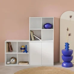 Shelf, modular bookcase wood decor 3 elements - 2 doors 8 compartments