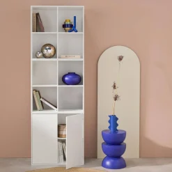 Shelf, modular bookcase wood decor 3 elements - 2 doors 8 compartments