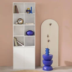 Shelf, modular bookcase wood decor 3 elements - 2 doors 8 compartments