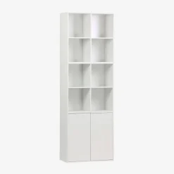 Shelf, modular bookcase wood decor 3 elements - 2 doors 8 compartments