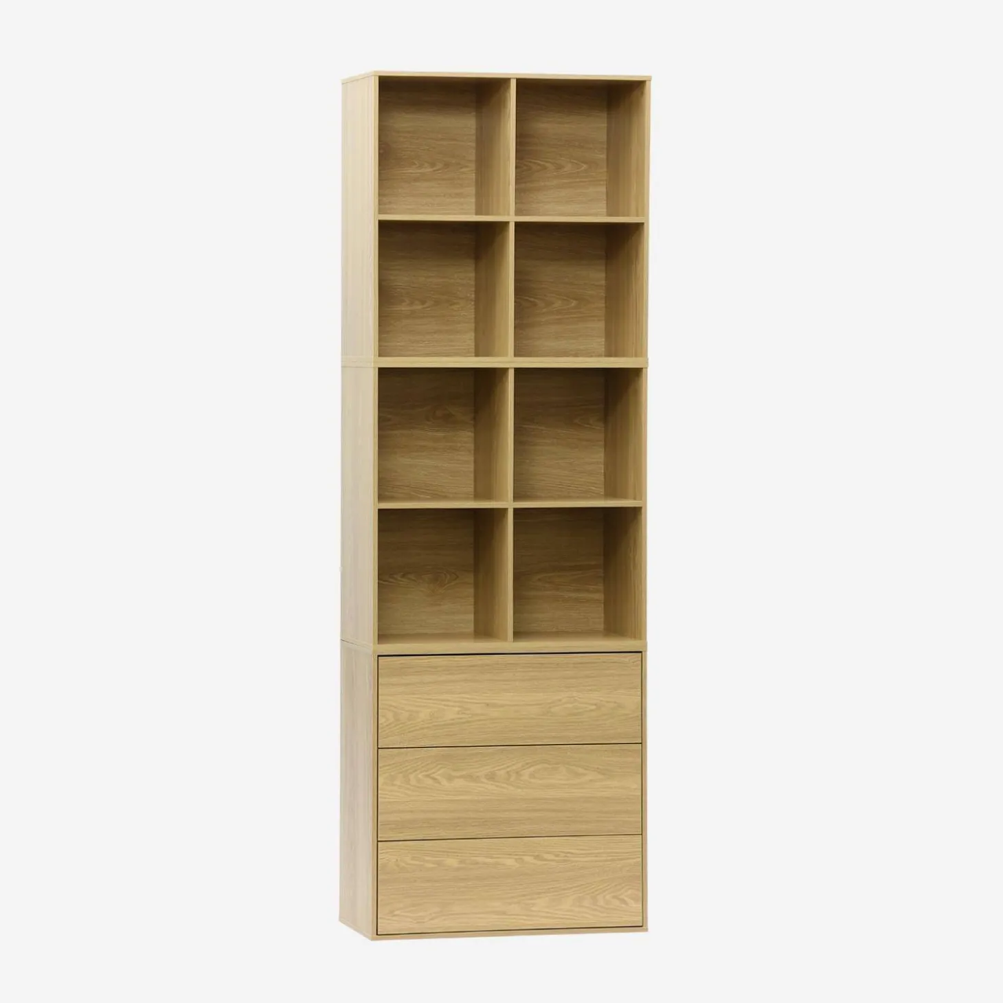 Shelf, modular bookcase wood decor 3 elements - 3 drawers 8 niches