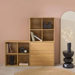 Shelf, modular bookcase wood decor 3 elements - 3 drawers 8 niches