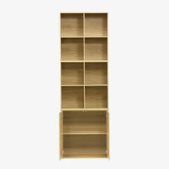 Shelf, modular bookcase wood decor 3 elements - 2 doors 8 compartments