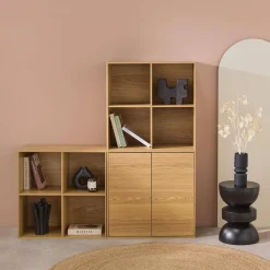 Shelf, modular bookcase wood decor 3 elements - 2 doors 8 compartments