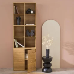 Shelf, modular bookcase wood decor 3 elements - 2 doors 8 compartments