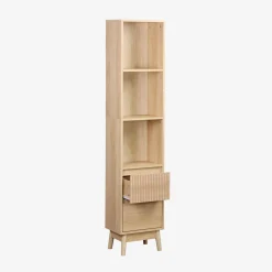 3-shelf storage column wood decor with 2 drawers
