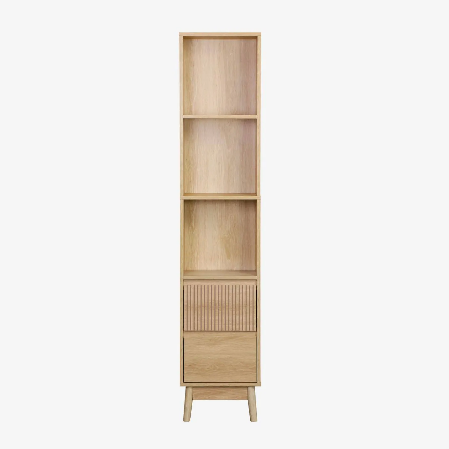 3-shelf storage column wood decor with 2 drawers