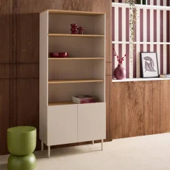Shelving unit bookcase metal and wood decor 6 levels