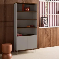Shelving unit bookcase metal and wood decor 6 levels