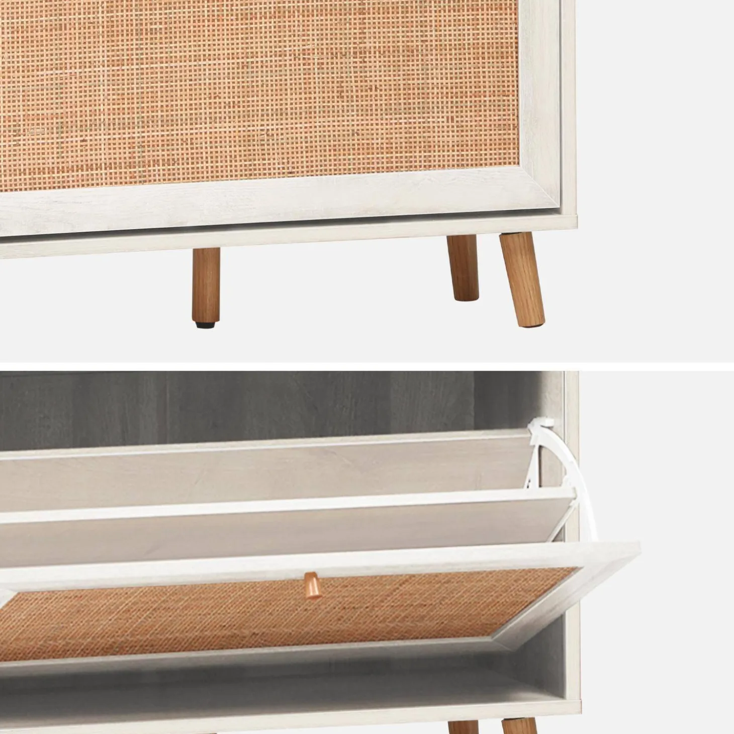 Shoe cabinet with 3 drawers wood decor and cane