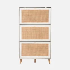 Shoe cabinet with 3 drawers wood decor and cane